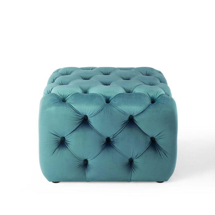 Amour Tufted Button Square Performance Velvet Ottoman