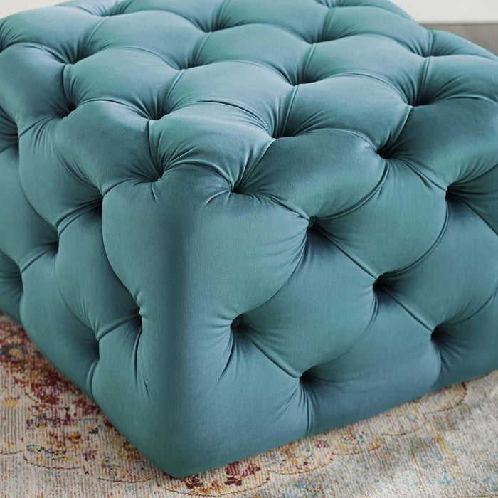 Amour Tufted Button Square Performance Velvet Ottoman