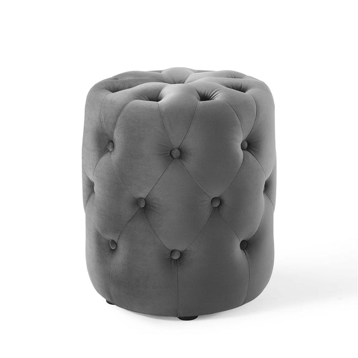 Amour Tufted Button Round Performance Velvet Ottoman