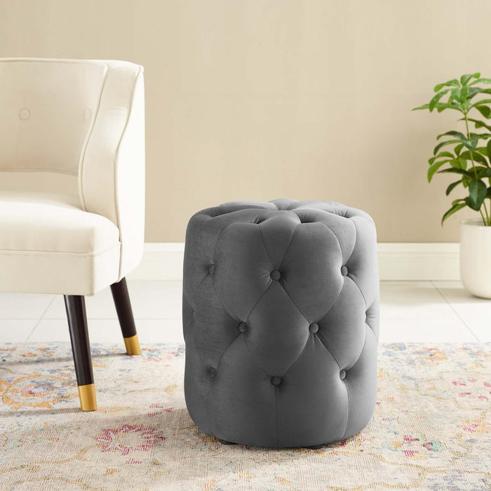 Amour Tufted Button Round Performance Velvet Ottoman