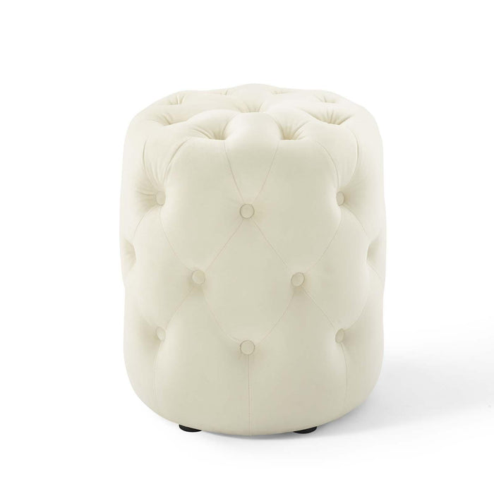 Amour Tufted Button Round Performance Velvet Ottoman