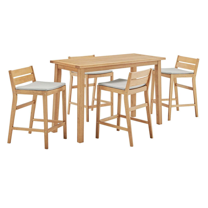 Riverlake 5 Piece Outdoor Patio Ash Wood Bar Set image