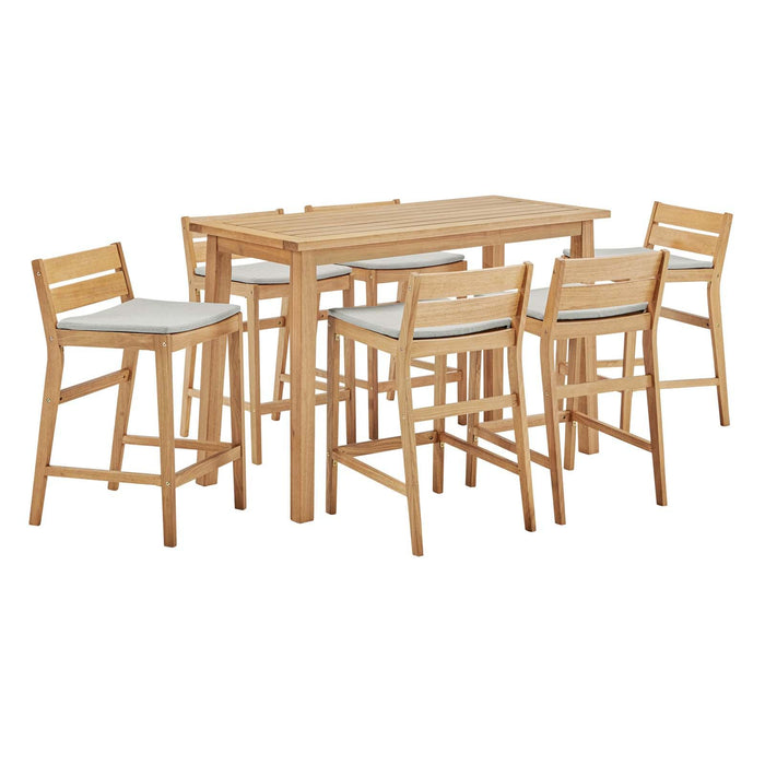 Riverlake 7 Piece Outdoor Patio Ash Wood Bar Set image