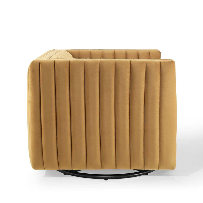 Conjure Channel Tufted Performance Velvet Swivel Armchair