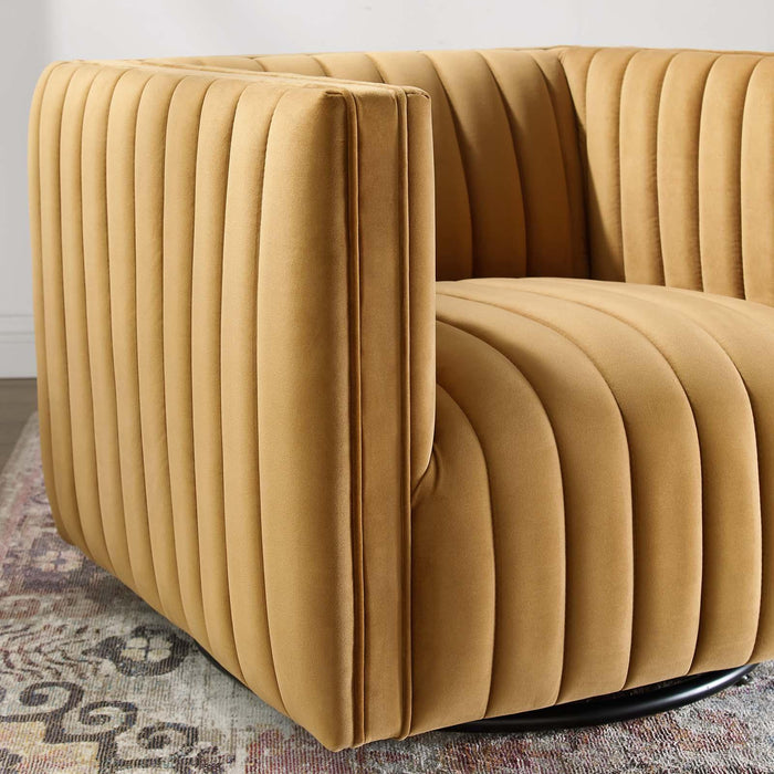 Conjure Channel Tufted Performance Velvet Swivel Armchair