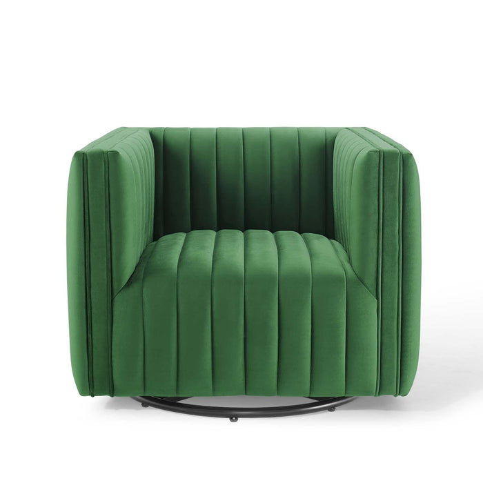 Conjure Channel Tufted Performance Velvet Swivel Armchair