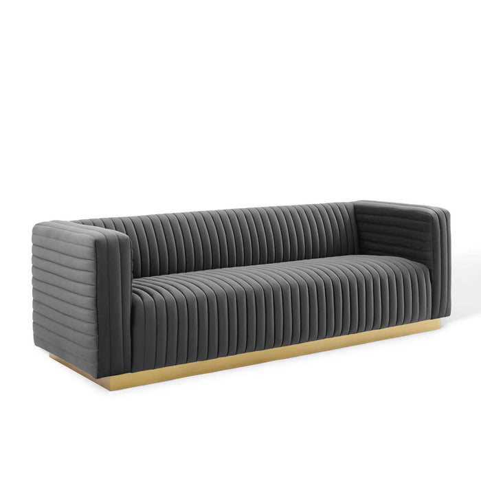 Charisma Channel Tufted Performance Velvet Living Room Sofa image