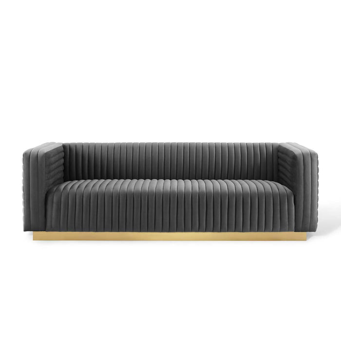 Charisma Channel Tufted Performance Velvet Living Room Sofa