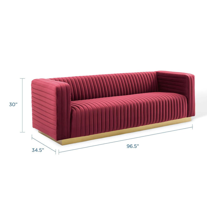 Charisma Channel Tufted Performance Velvet Living Room Sofa