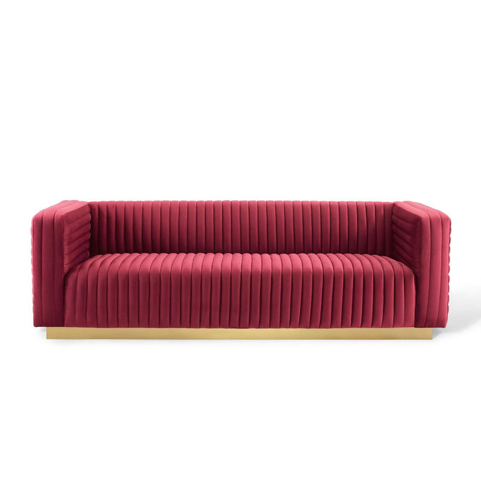 Charisma Channel Tufted Performance Velvet Living Room Sofa