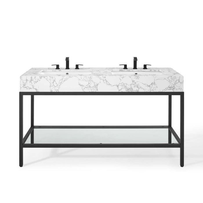 Kingsley 60" Black Stainless Steel Bathroom Vanity