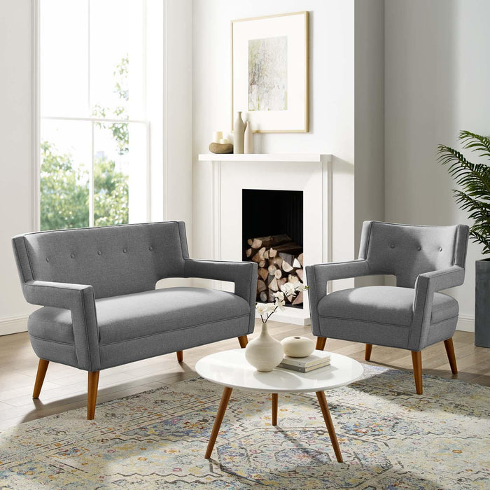 Sheer Upholstered Fabric Loveseat and Armchair Set