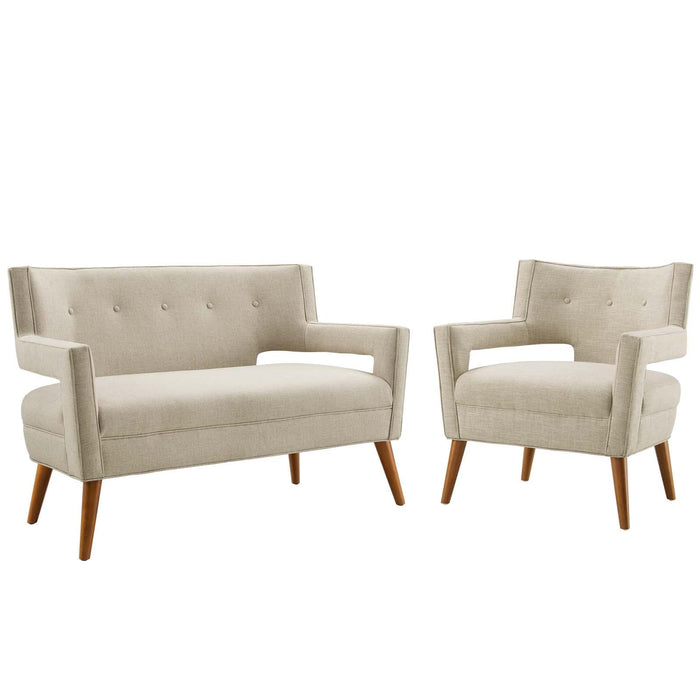 Sheer Upholstered Fabric Loveseat and Armchair Set