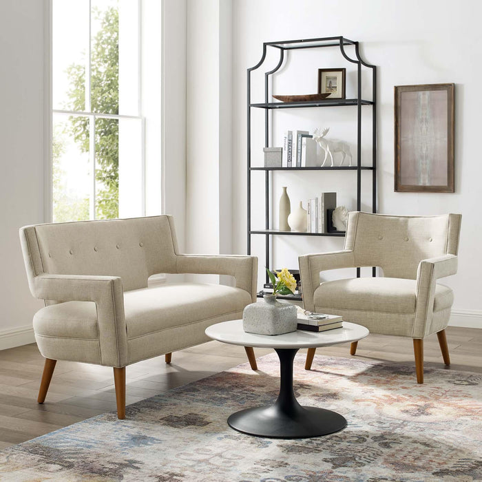 Sheer Upholstered Fabric Loveseat and Armchair Set