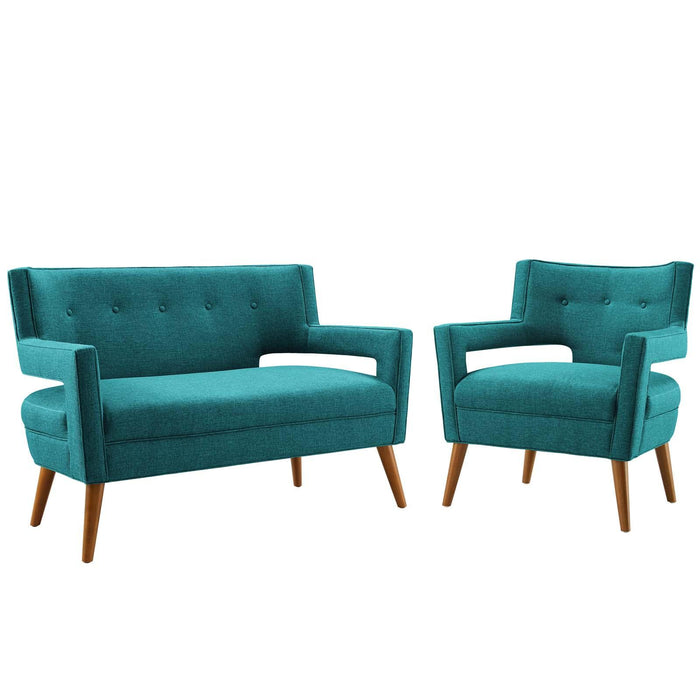 Sheer Upholstered Fabric Loveseat and Armchair Set