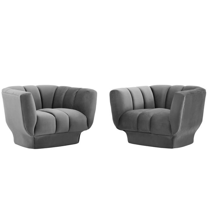 Entertain Vertical Channel Tufted Performance Velvet Armchair Set of 2