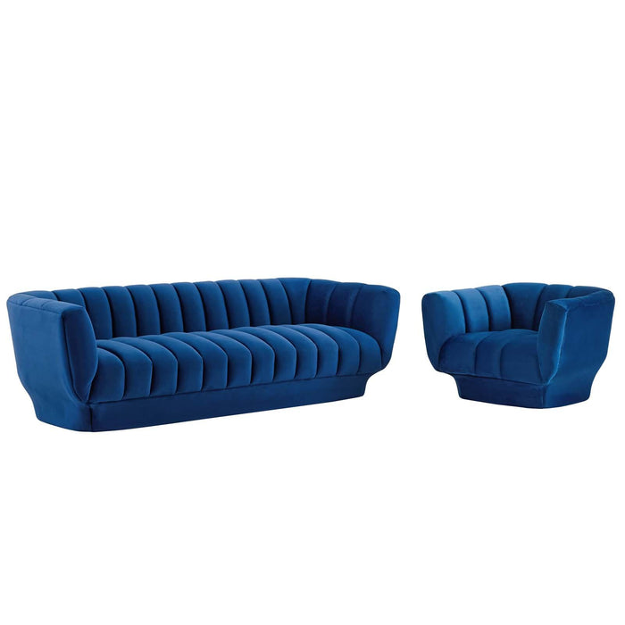 Entertain Vertical Channel Tufted Performance Velvet Sofa and Armchair Set