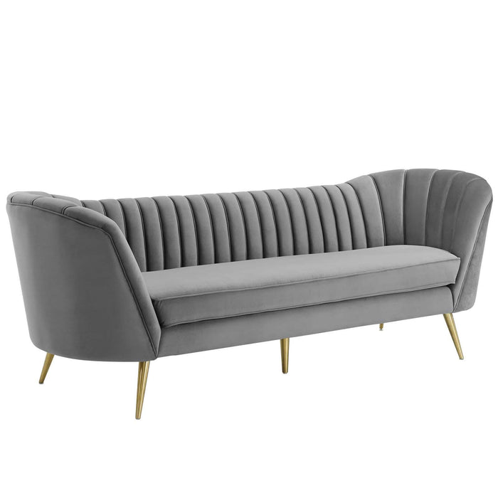 Opportunity Vertical Channel Tufted Curved Performance Velvet Sofa