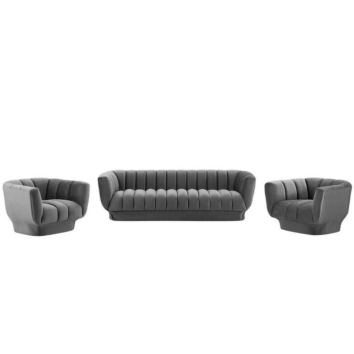 Entertain Vertical Channel Tufted Performance Velvet 3 Piece Set