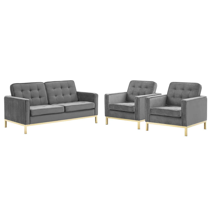 Loft Gold Stainless Steel Leg Performance Velvet 3 Piece Set image