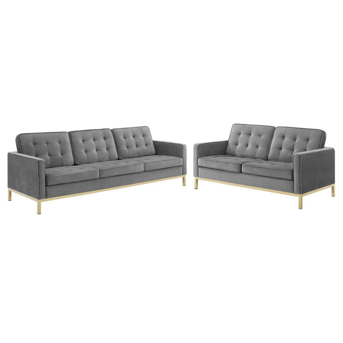 Loft Gold Stainless Steel Leg Performance Velvet Sofa and Loveseat Set image