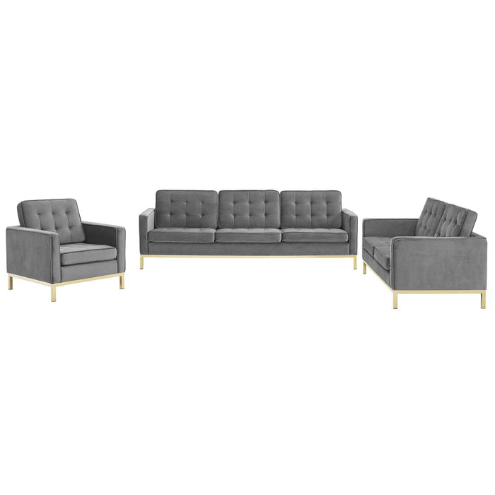 Loft Gold Stainless Steel Leg Performance Velvet 3 Piece Set