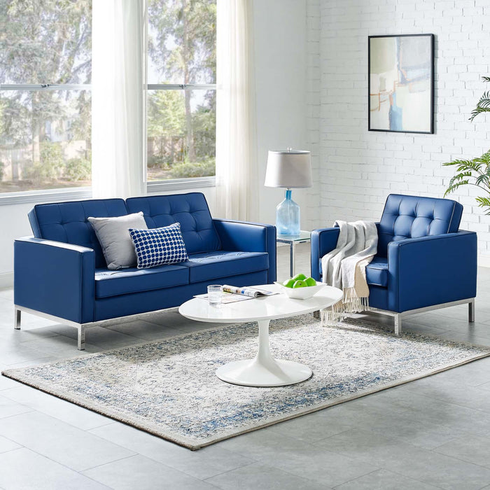 Loft Tufted Upholstered Faux Leather Loveseat and Armchair Set