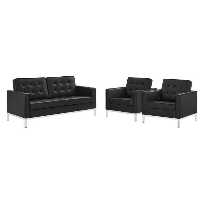 Loft 3 Piece Tufted Upholstered Faux Leather Set image