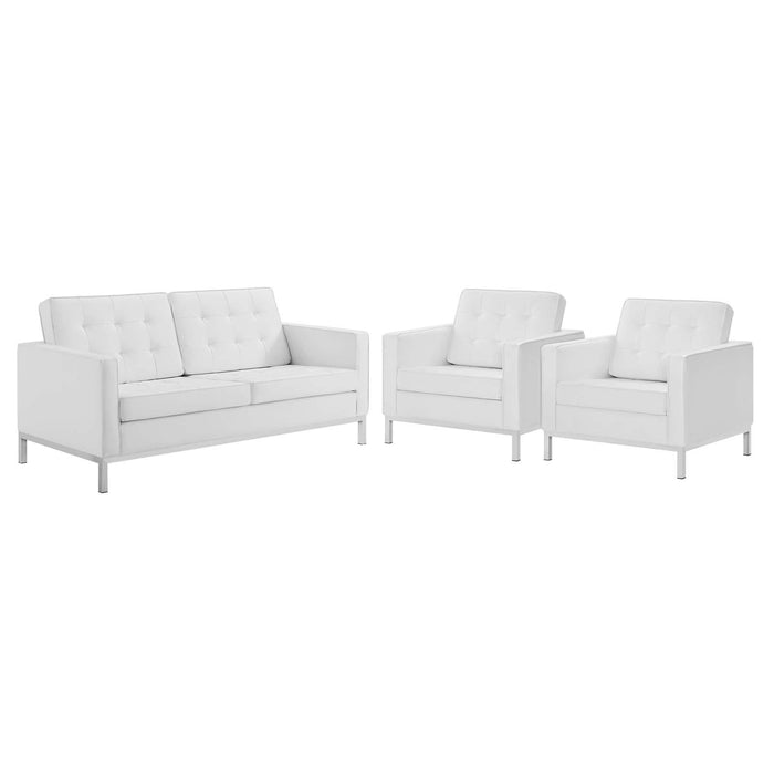 Loft 3 Piece Tufted Upholstered Faux Leather Set