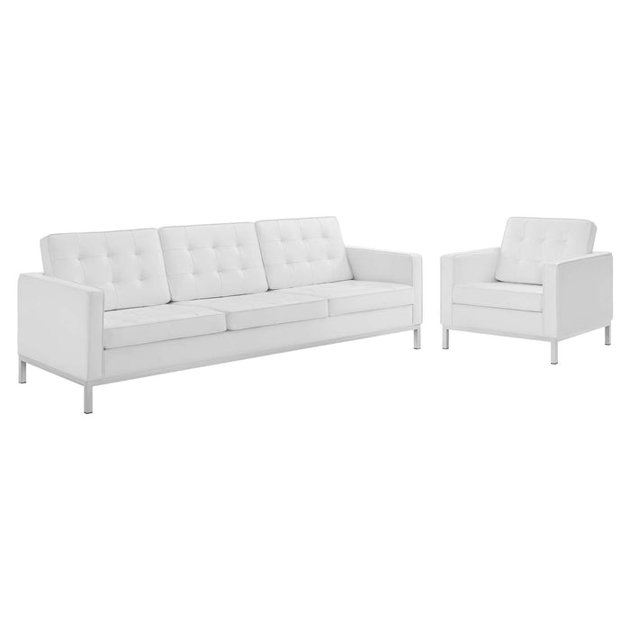 Loft Tufted Upholstered Faux Leather Sofa and Armchair Set