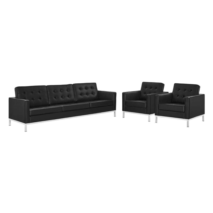 Loft 3 Piece Tufted Upholstered Faux Leather Set