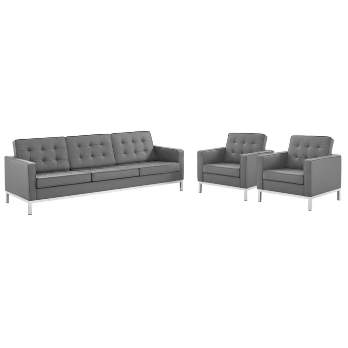 Loft 3 Piece Tufted Upholstered Faux Leather Set