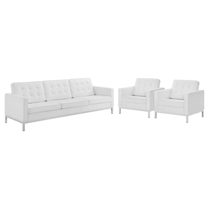 Loft 3 Piece Tufted Upholstered Faux Leather Set