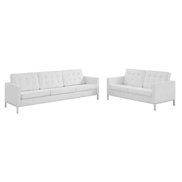 Loft Tufted Upholstered Faux Leather Sofa and Loveseat Set