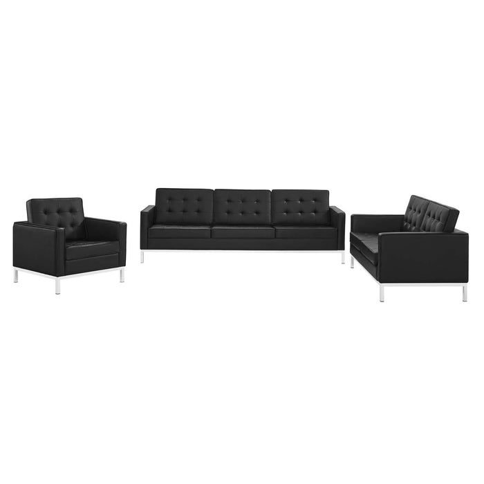 Loft Tufted Upholstered Faux Leather 3 Piece Set image