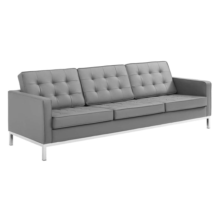 Loft Tufted Upholstered Faux Leather Sofa and Loveseat Set