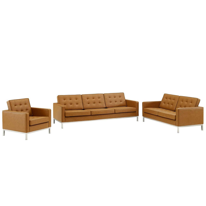 Loft Tufted Upholstered Faux Leather 3 Piece Set