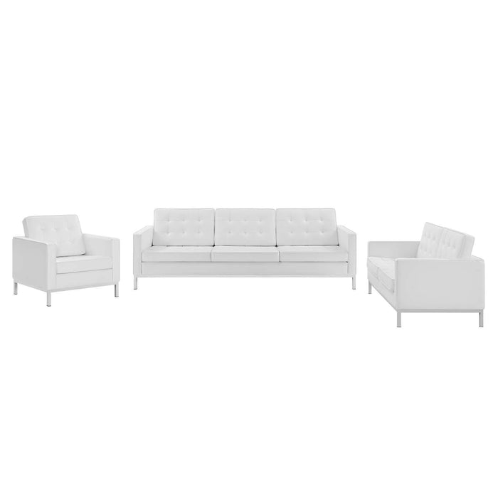 Loft Tufted Upholstered Faux Leather 3 Piece Set