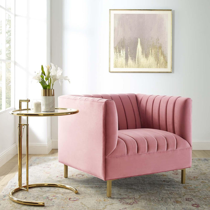 Shift Channel Tufted Performance Velvet Armchair