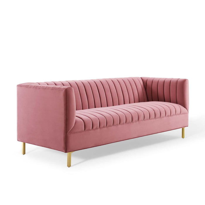 Shift Channel Tufted Performance Velvet Sofa image