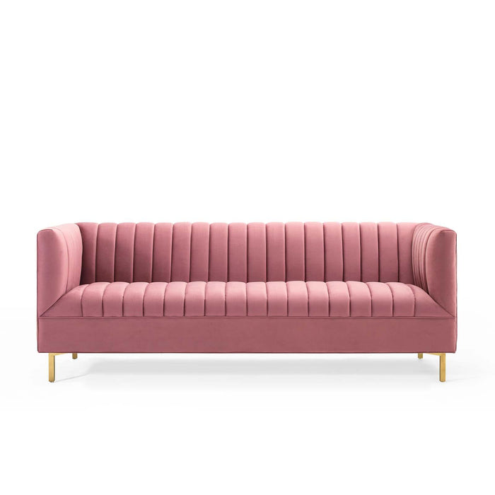 Shift Channel Tufted Performance Velvet Sofa