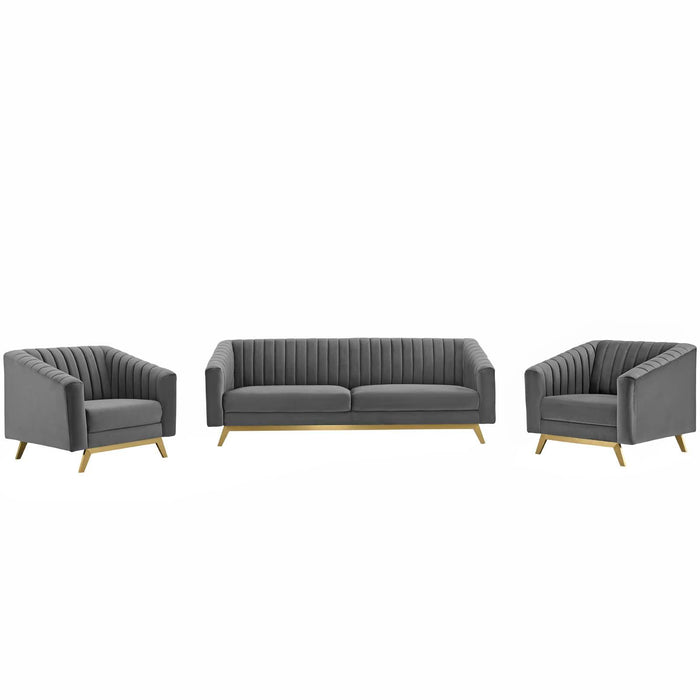 Valiant Vertical Channel Tufted Upholstered Performance Velvet 3 Piece Set image