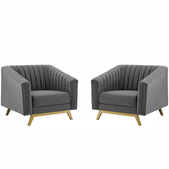 Valiant Vertical Channel Tufted Upholstered Performance Velvet Armchair Set of 2 image