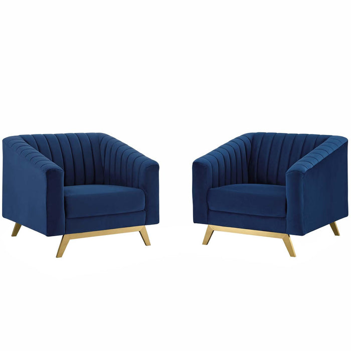 Valiant Vertical Channel Tufted Upholstered Performance Velvet Armchair Set of 2