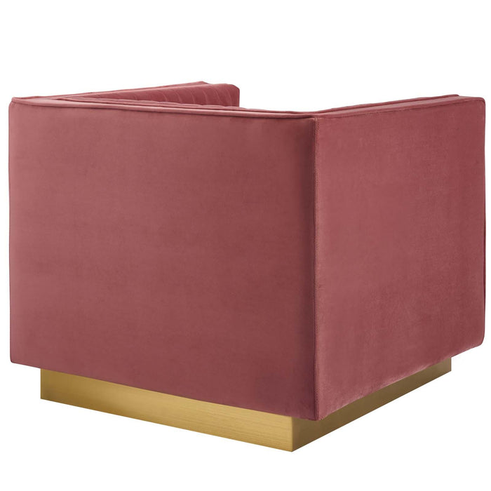 Sanguine Vertical Channel Tufted Upholstered Performance Velvet Sofa and Armchair Set