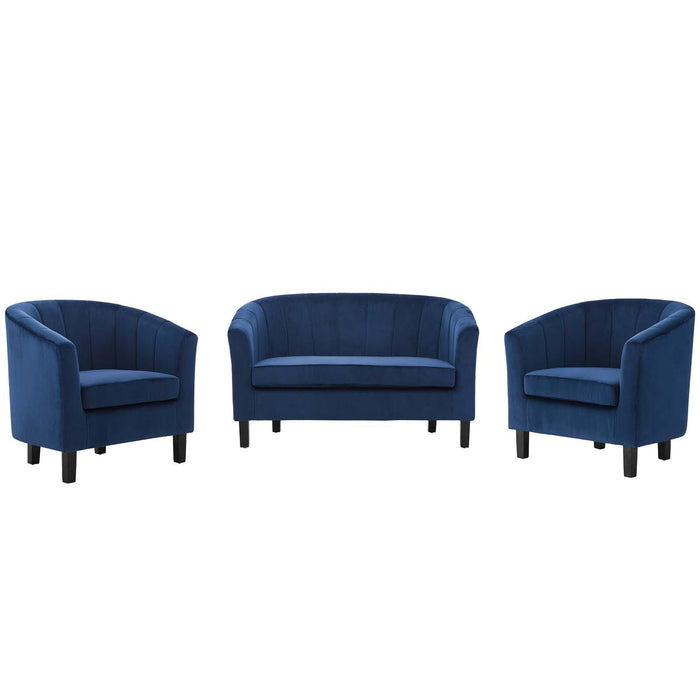 Prospect Channel Tufted 3 Piece Performance Velvet Set