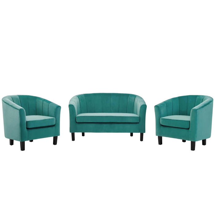 Prospect Channel Tufted 3 Piece Performance Velvet Set