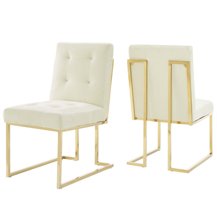 Privy Gold Stainless Steel Performance Velvet Dining Chair Set of 2