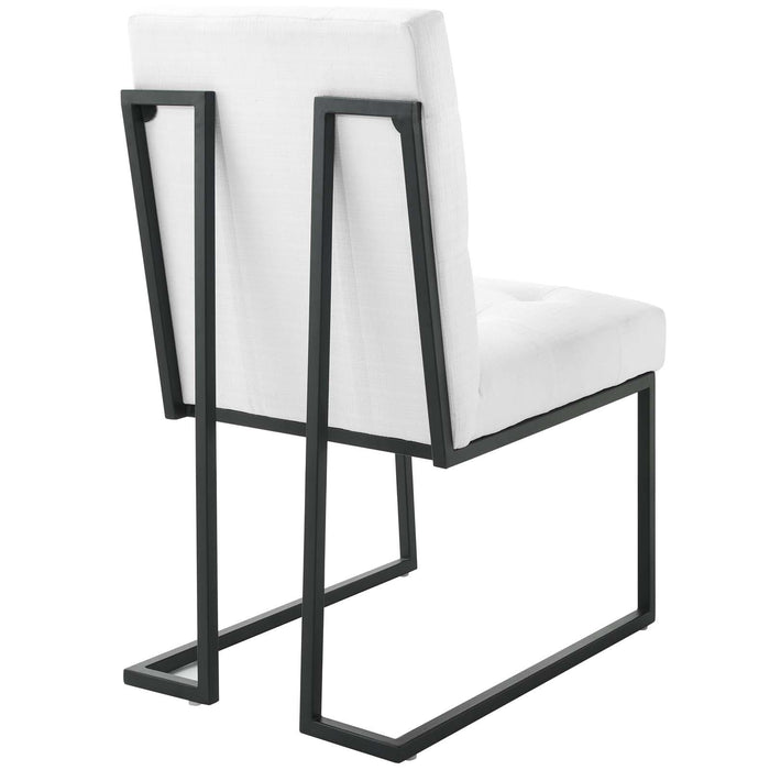 Privy Black Stainless Steel Upholstered Fabric Dining Chair