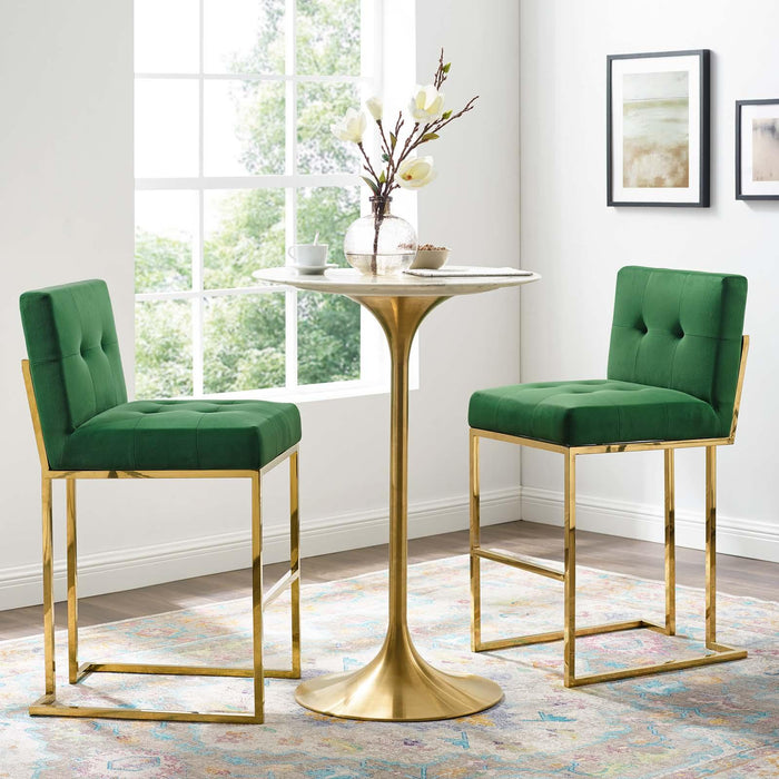 Privy Gold Stainless Steel Performance Velvet Bar Stool Set of 2